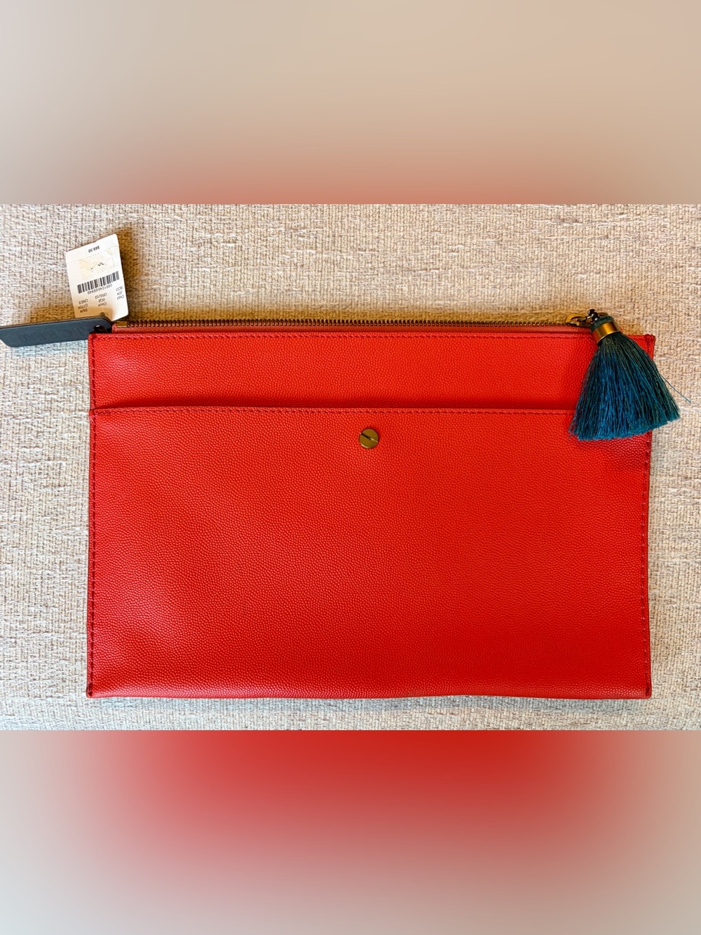 J. Crew Orange Leather Clutch with Teal Tassel NWT